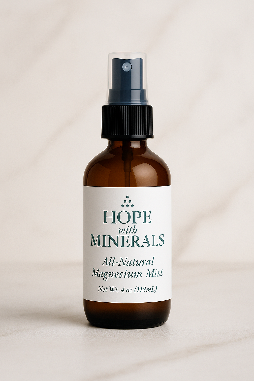 Hope with Minerals All-Natural Magnesium Mist bottle on a spa-inspired background for soothing, sensitive skin care
